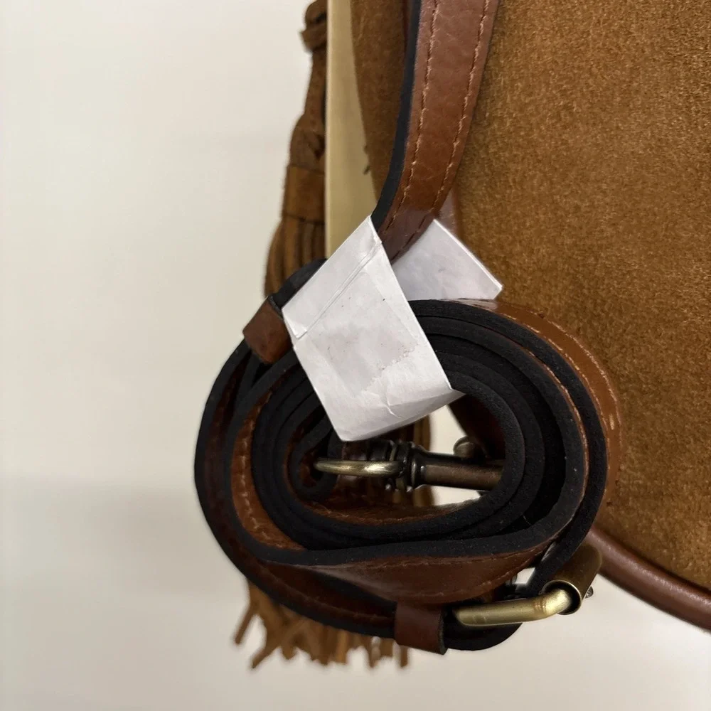 Patricia Nash Cresent  Medium Leather‎ Shoulder Bag Cognac With Tassels NWT New